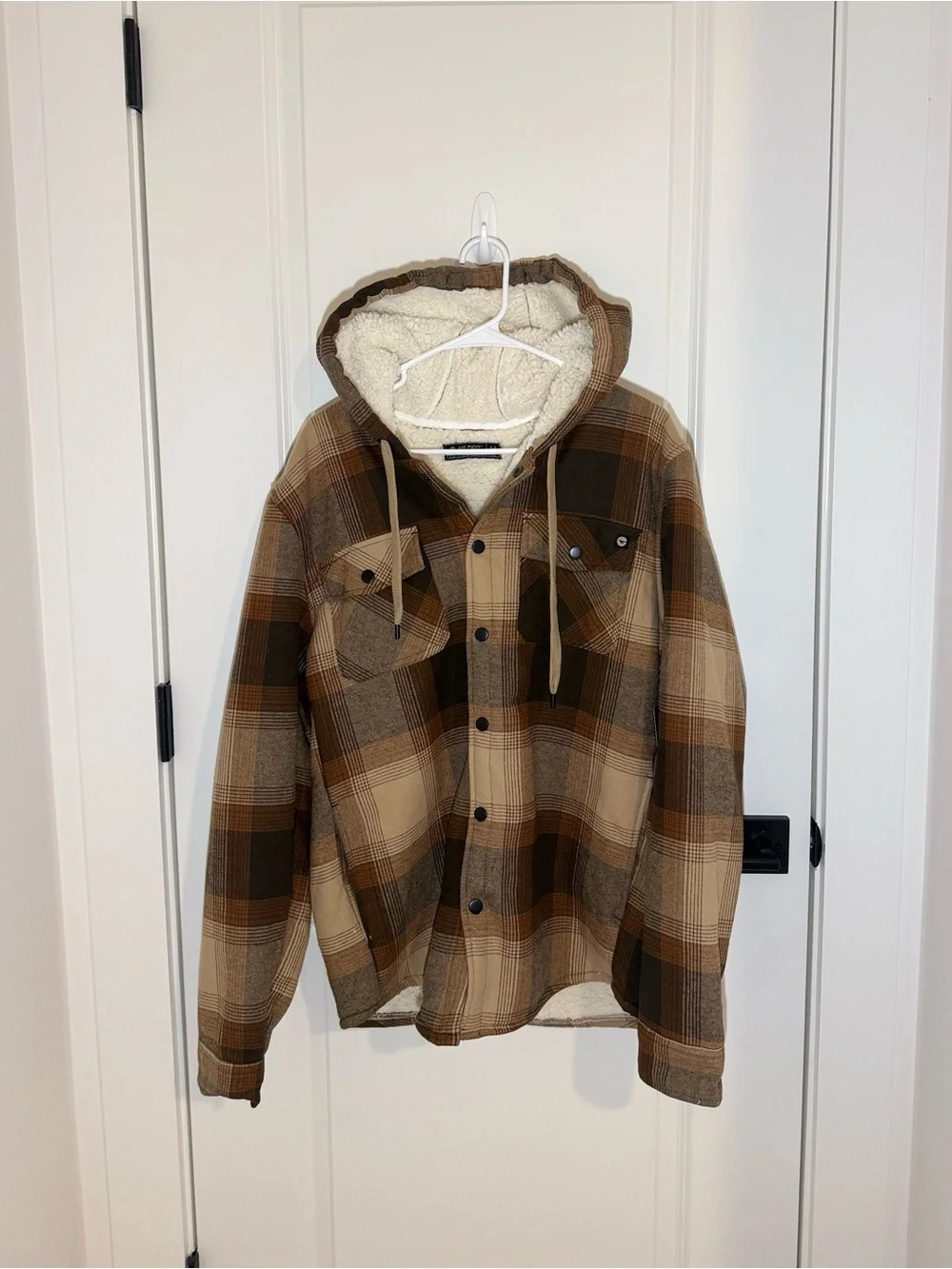 Hi-Tec Brown Plaid Sherpa-Lined Hooded Shirt Jacket